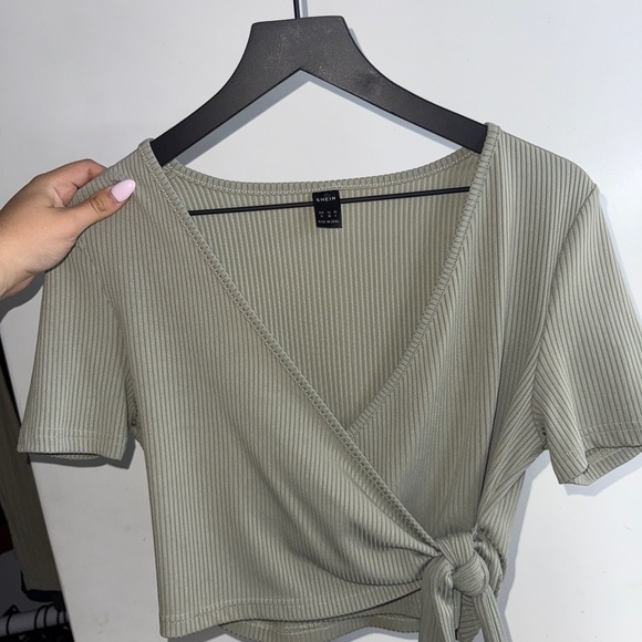 SHEIN Tops - 2/$15 SHEIN Ribbed Wrap Top in Green